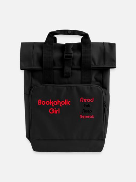 Bookaholic-repeat - Roll Top Backpack with Two Handles - black