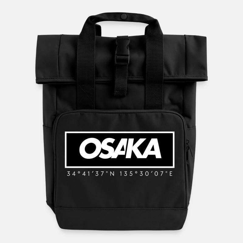 OSAKA - GPS Coordinates - Roll Top Backpack with Two Handles - black