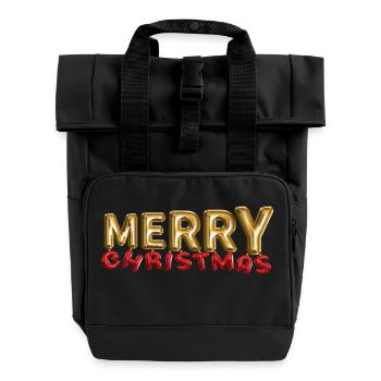 Merry Christmas Baloon look gold red - Roll Top Backpack with Two Handles - black - Front