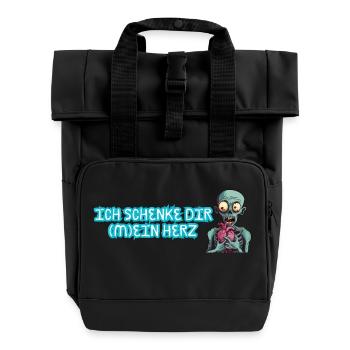 Ich schenke dir mein Herz - Liebe Zombie Romantik - Rolltop Rucksack mit zwei Griffen - Schwarz - Vorne