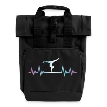 Gymnastics, Gymnast, Pulse ECG, Heartbeat - Roll Top Backpack with Two Handles - black - Front