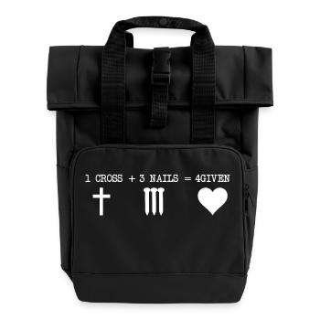 1 CROSS + 3 NAILS + 4GIVEN Christliches Geschenk - Rolltop Rucksack mit zwei Griffen - Schwarz - Vorne
