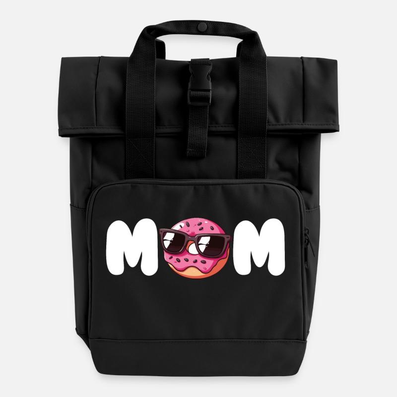 MOM Donut Cool Cadeau de beignet drôle pour les mamans - Sac à dos Roll Top à deux anses - noir