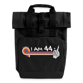 I Am 44 Plus Middle Finger - 45th Birthday - Roll Top Backpack with Two Handles - black - Front