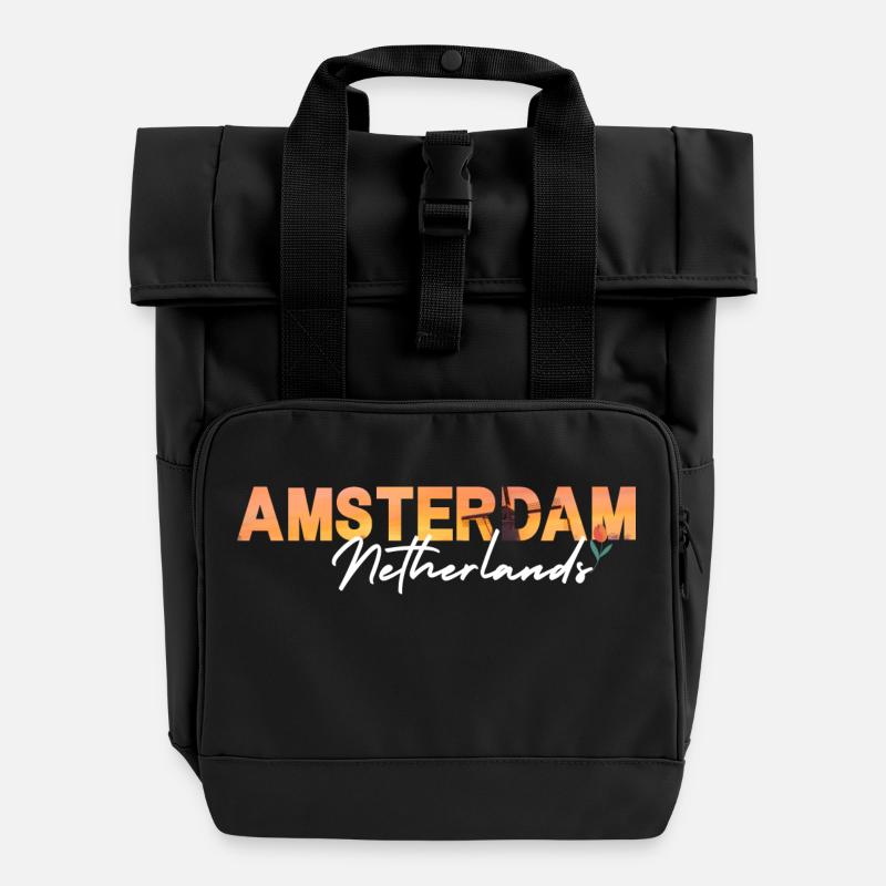 Stadt Amsterdam - Rolltop Rucksack mit zwei Griffen - Schwarz