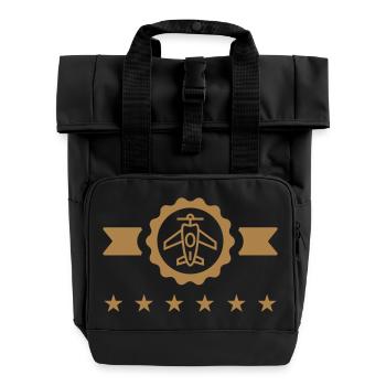 Aircraft Pilot Fly Flugzeug Avion Plane Airplane - Roll Top Backpack with Two Handles - black - Front