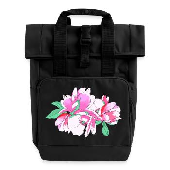 Rosa Blumenstrauß - Rolltop Rucksack mit zwei Griffen - Schwarz - Vorne