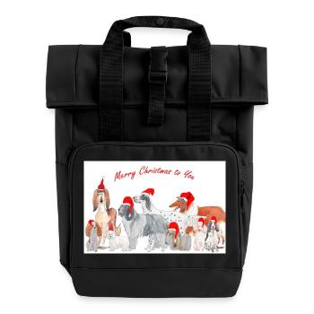 Weihnachtshunde 3 Aufkleber - Rolltop Rucksack mit zwei Griffen - Schwarz - Vorne