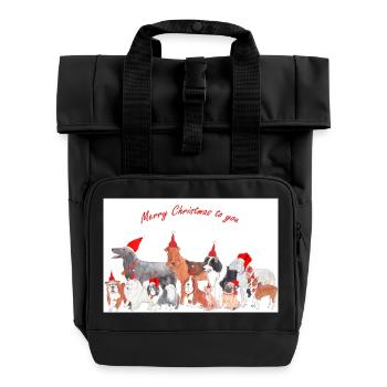 Weihnachtshunde 2 Aufkleber - Rolltop Rucksack mit zwei Griffen - Schwarz - Vorne
