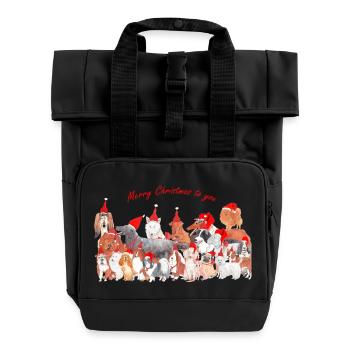 Weihnachtshunde - Christmasdogs 2 - Rolltop Rucksack mit zwei Griffen - Schwarz - Vorne