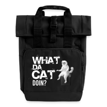 What da Cat Doing, design de chat amusant - Sac à dos Roll Top à deux anses - noir - Devant
