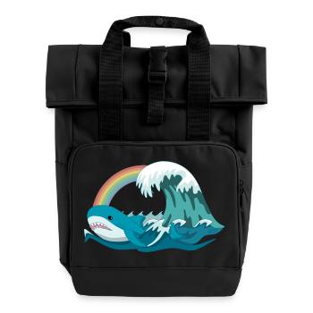 Pride Blahaj with Rainbow - Roll Top Backpack with Two Handles - black - Front