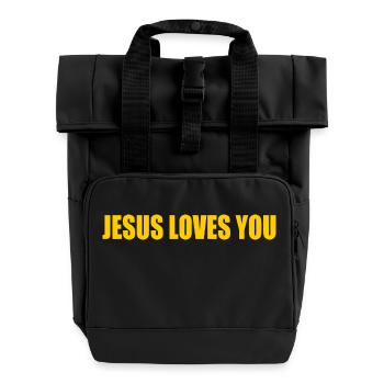 Jesus loves you - Roll Top Backpack with Two Handles - black - Front