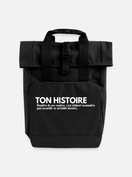 TON HISTOIRE. Citation - Sac à dos Roll Top à deux anses - noir