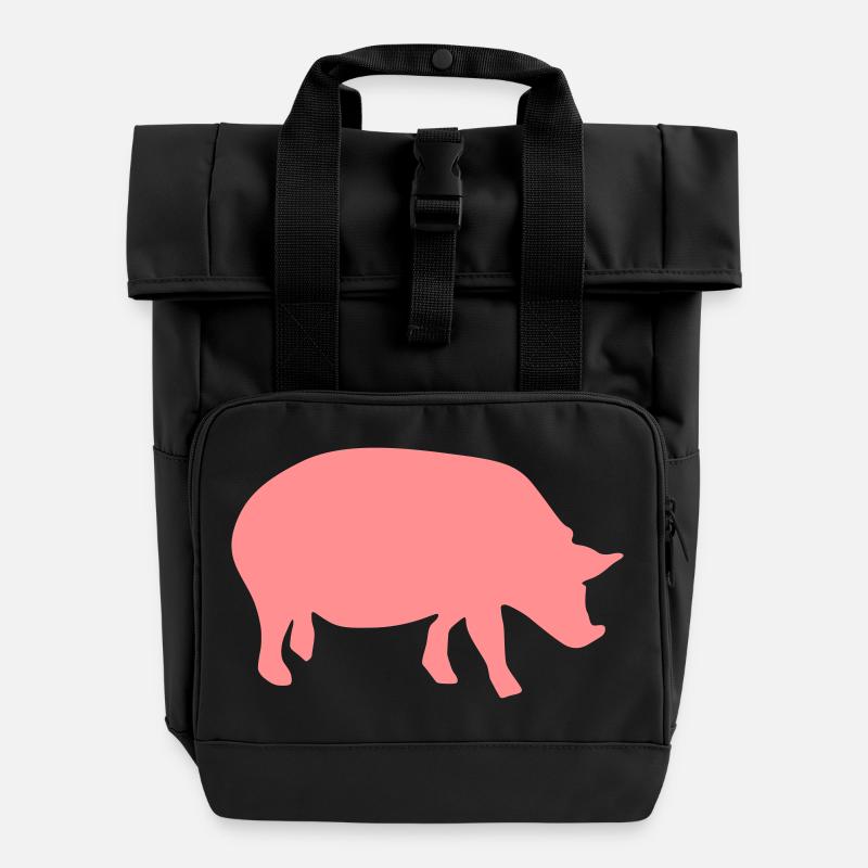 schwein - Rolltop Rucksack mit zwei Griffen - Schwarz