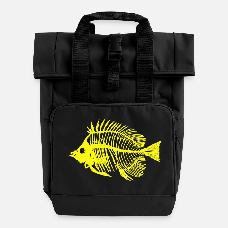 Poisson jaune fluo - Sac à dos Roll Top à deux anses - noir