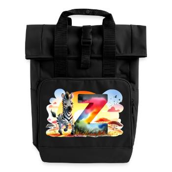 W for Savannah Zebra - Roll Top Backpack with Two Handles - black - Front