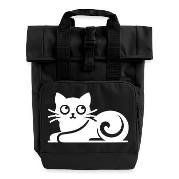Abstract Cat Drawing - Roll Top Backpack with Two Handles - black - Front
