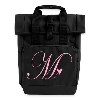 Monogram M Heart Vine - Roll Top Backpack with Two Handles - black - Front