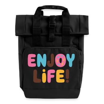 ENJOY LIFE WITH DONUTS - Roll Top Backpack with Two Handles - black - Front