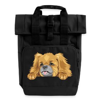 Lugpender Pekinese Hund - Rolltop Rucksack mit zwei Griffen - Schwarz - Vorne
