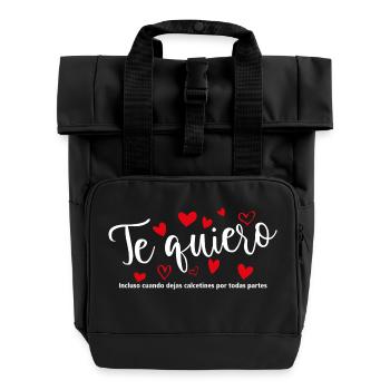Je T'aime / Ich liebe dich / Te Quiero 18 T-Shirt - Rolltop Rucksack mit zwei Griffen - Schwarz - Vorne