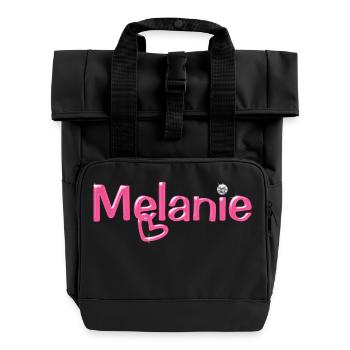 Melanie Name Balloon Font - Roll Top Backpack with Two Handles - black - Front