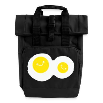 fried eggs smile - Roll Top Backpack with Two Handles - black - Front
