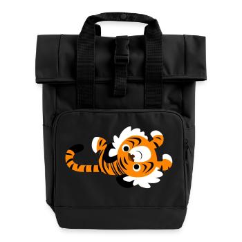 Cute Lazy Cartoon Tiger By Cheerful Madness!! - Roll Top Backpack with Two Handles - black - Front