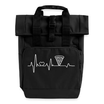 Pizza salami heartbeat pizzeria fast food EKG - Roll Top Backpack with Two Handles - black - Front