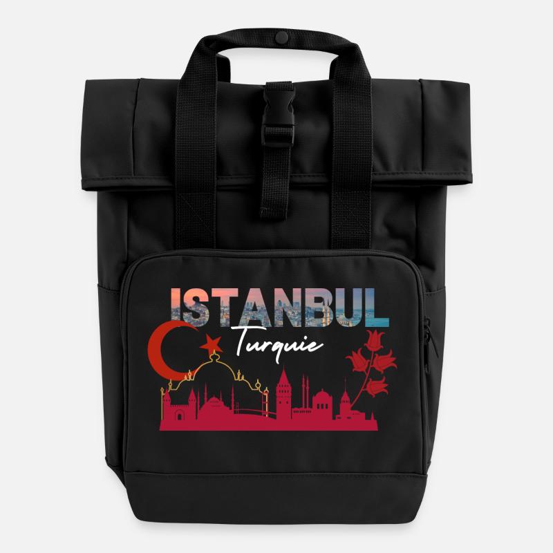 Stadt Istanbul - Rolltop Rucksack mit zwei Griffen - Schwarz