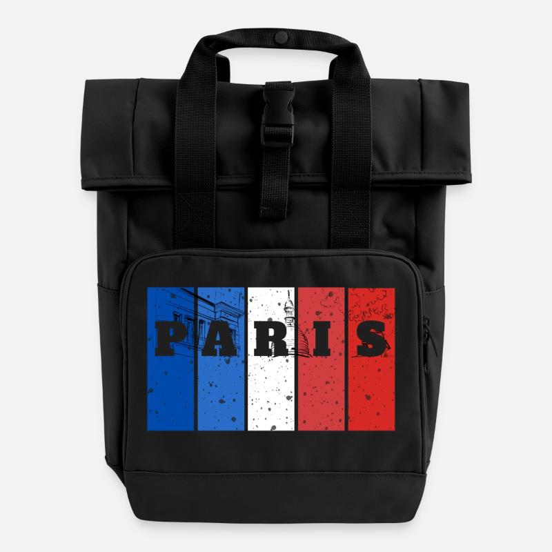 Stadt Paris - Rolltop Rucksack mit zwei Griffen - Schwarz