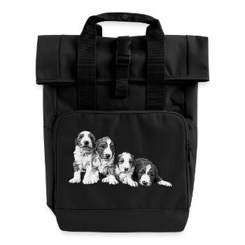 four puppies - Roll Top Backpack with Two Handles - black - Front