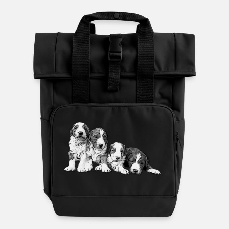 vier Welpen - Rolltop Rucksack mit zwei Griffen - Schwarz