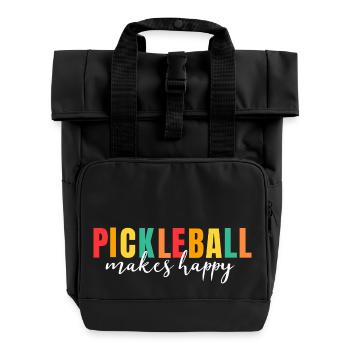 Pickleball makes happy Funny Pickle Ball Shirt - Rolltop Rucksack mit zwei Griffen - Schwarz - Vorne
