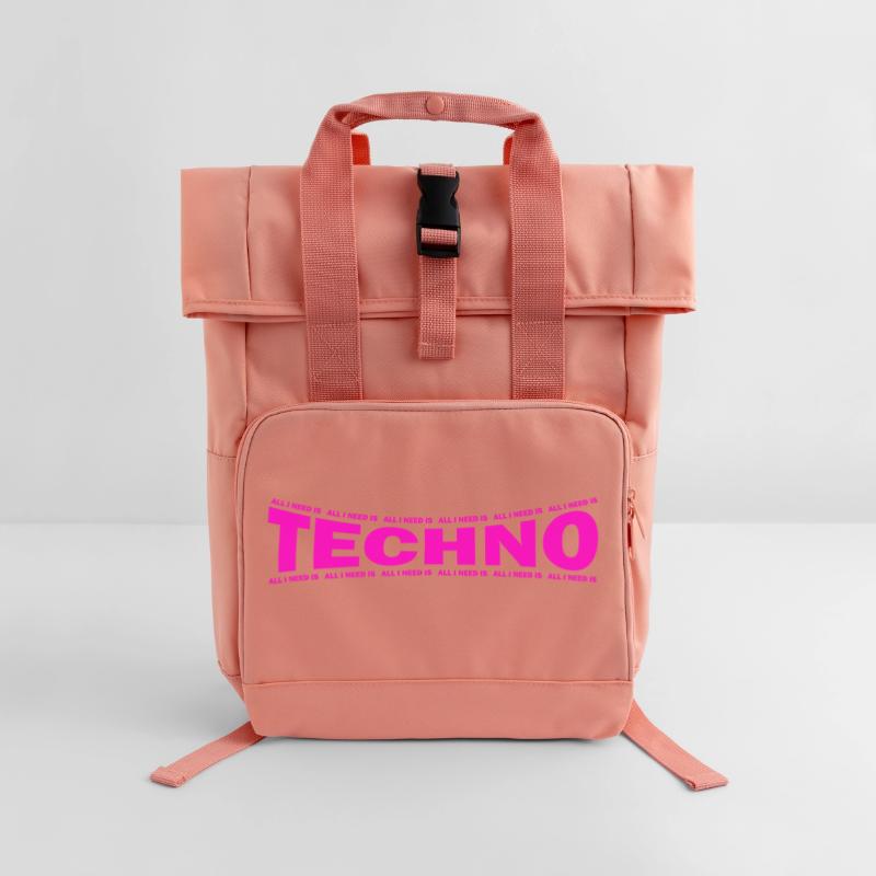 LOVE TECHNO GESCHENK goa pbm bpm Rolltop Rucksack mit zwei Griffen