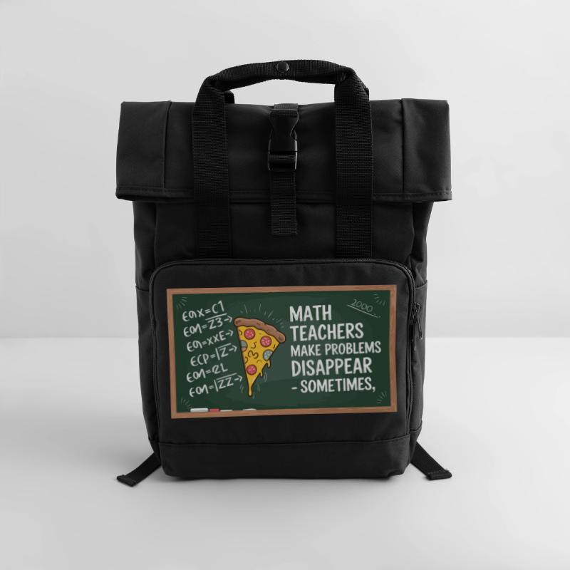 Professeur de mathématiques drôle Conception Pizza et résolution de problèmes Sac à dos Roll Top à deux anses