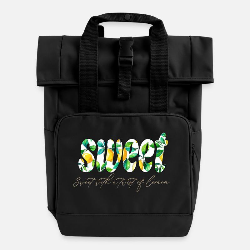Sweet Lemon - Roll Top Backpack with Two Handles - black
