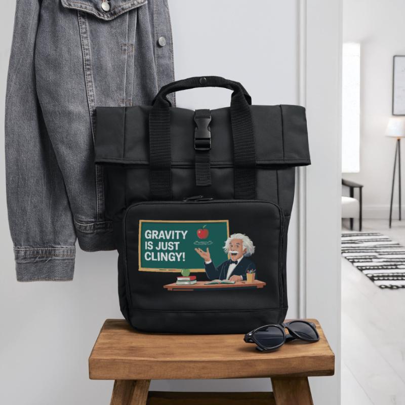 Fun physics design – Gravity is just clingy Roll Top Backpack with Two Handles