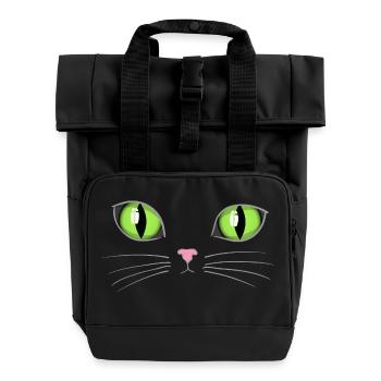 Cat green eyes - Roll Top Backpack with Two Handles - black - Front