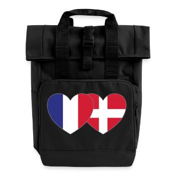 France Denmark Flag Heart - Roll Top Backpack with Two Handles - black - Front