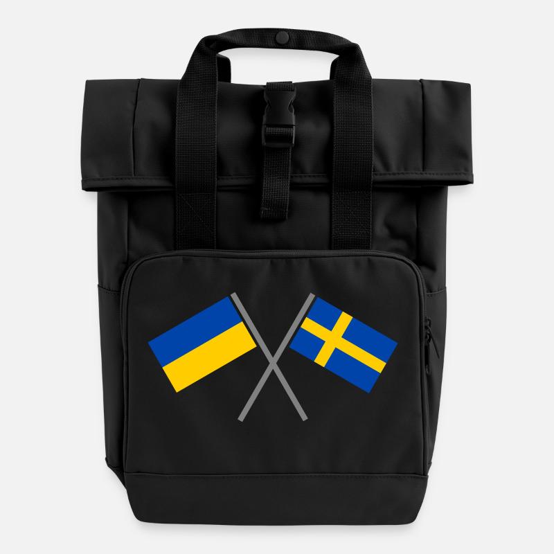 Schweden + Ukraine - Rolltop Rucksack mit zwei Griffen - Schwarz