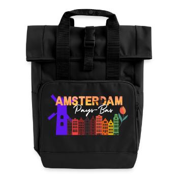 Ville d'Amsterdam - Roll Top Backpack with Two Handles - black - Front