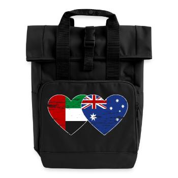 United Arab Emirates Australia Flag - Roll Top Backpack with Two Handles - black - Front