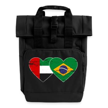 Vereinigte Arabische Emirate Brasilien Flagge Herz - Rolltop Rucksack mit zwei Griffen - Schwarz - Vorne