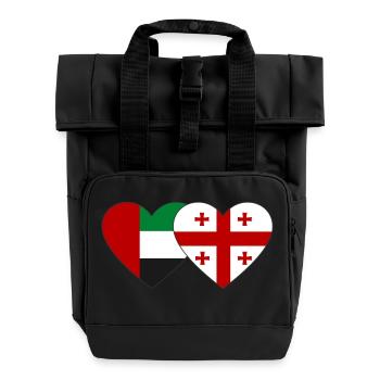 Vereinigte Arabische Emirate Georgien Flagge Herz - Rolltop Rucksack mit zwei Griffen - Schwarz - Vorne