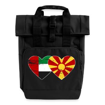 United Arab Emirates Macedonia Flag - Roll Top Backpack with Two Handles - black - Front