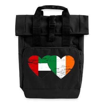 United Arab Emirates Ireland Flag Heart - Roll Top Backpack with Two Handles - black - Front