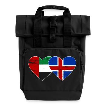 United Arab Emirates Iceland Flag Heart - Roll Top Backpack with Two Handles - black - Front