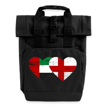 United Arab Emirates England Flag Heart - Roll Top Backpack with Two Handles - black - Front